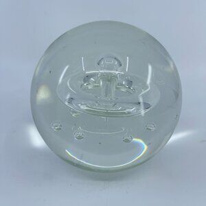 vintage clear glass orb paperweight with splash bubble design